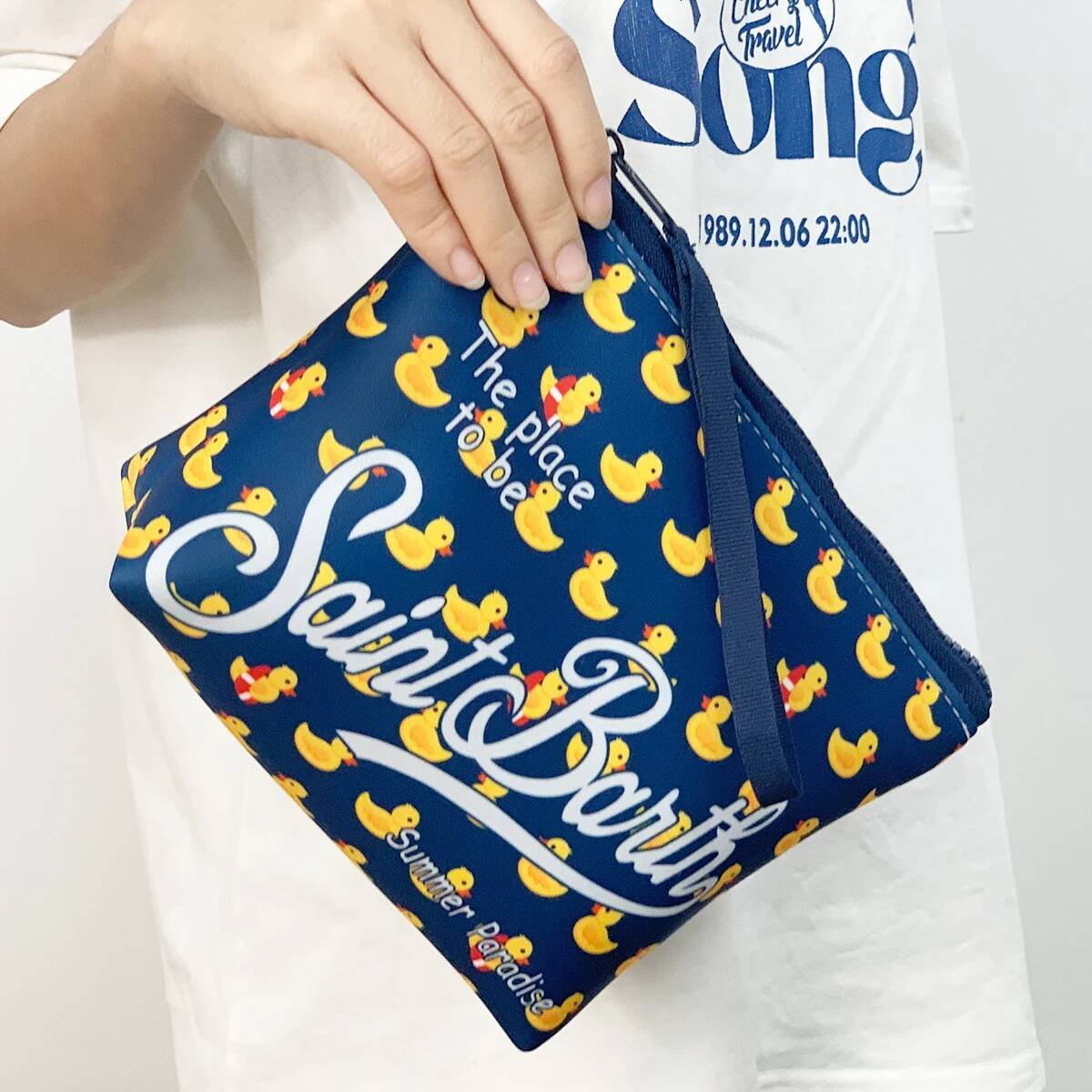 S-Saint BARTH New Female Clutch Vertical Pattern Pink Diving Zip-Up Pouch Fashion Neoprene Makeup Bag Trendy Toiletry Purse