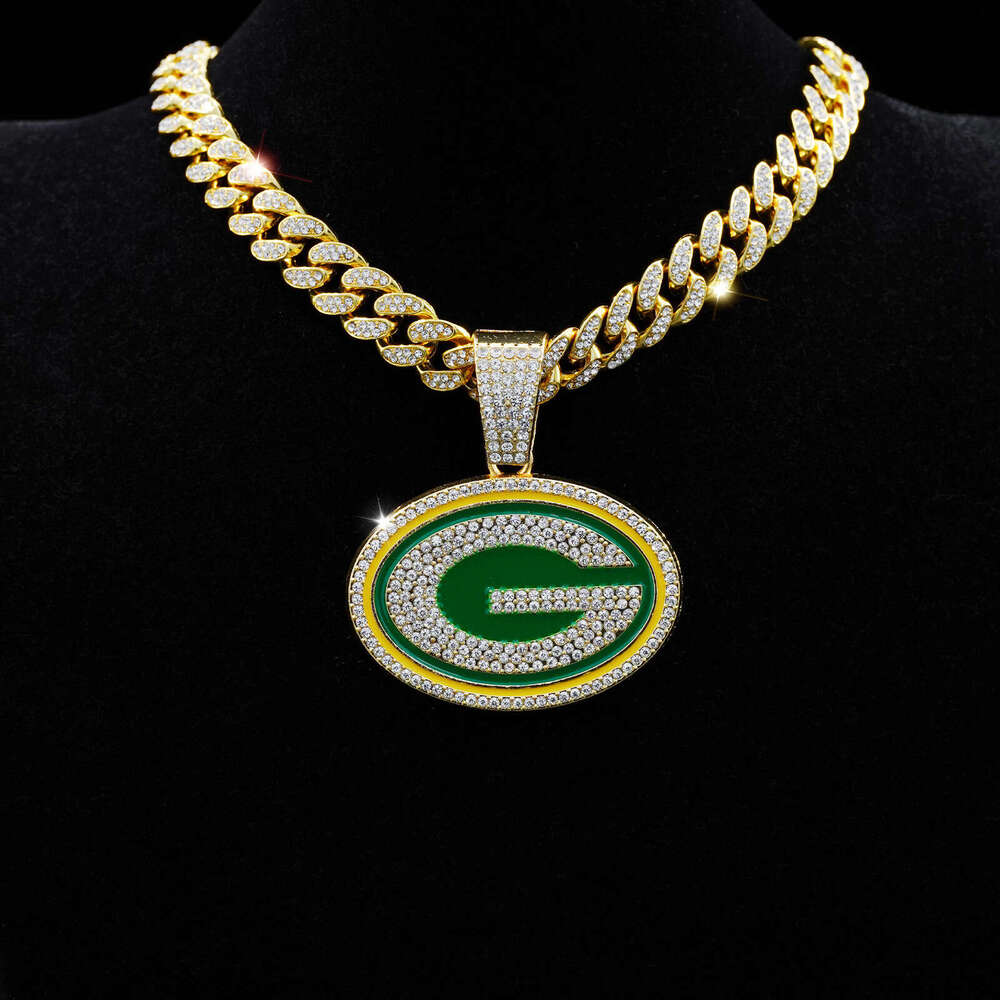 Men's Hip-Hop Full Dia Cuban Chain Fashion Personality Oil Drop Letter G Round Pendant Necklace