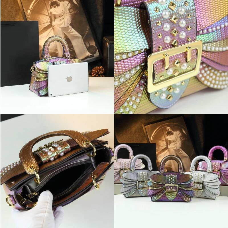 2024 New Pearl Riveted Wings Women Real Leather Stylish Bag Temperament Shoulder Messenger Bags