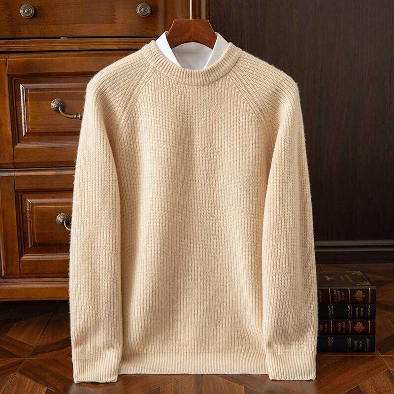 100% Merino Wool Thickening Sweater Men O-Neck Raglan Pullover Autumn Winter Smart Casual Jumper Cashmere Long Sleeve Top MDNG