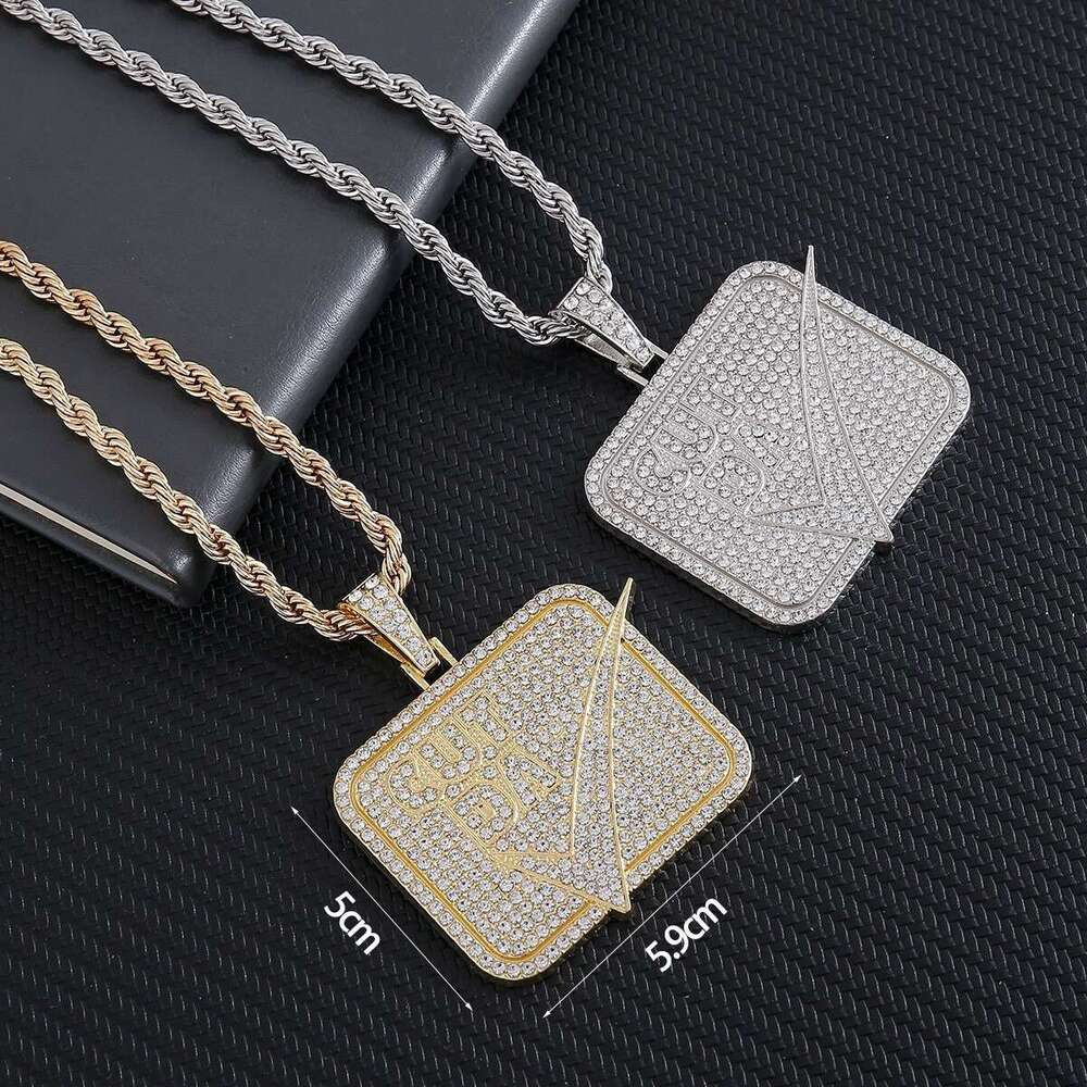 New Full Dia Small Square Pendant Personality Creative Braided Chain Hip Hop Trendy Necklace
