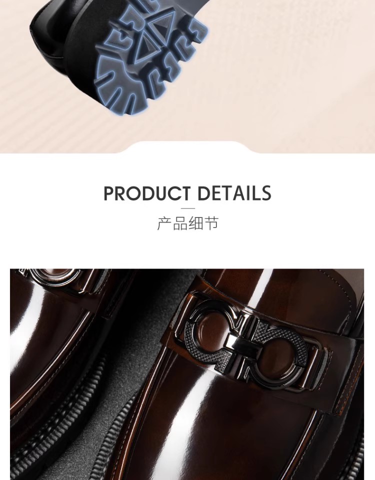 New style of men's business casual leather shoes British leather thick sole loafer toe layer cowhide men's shoes