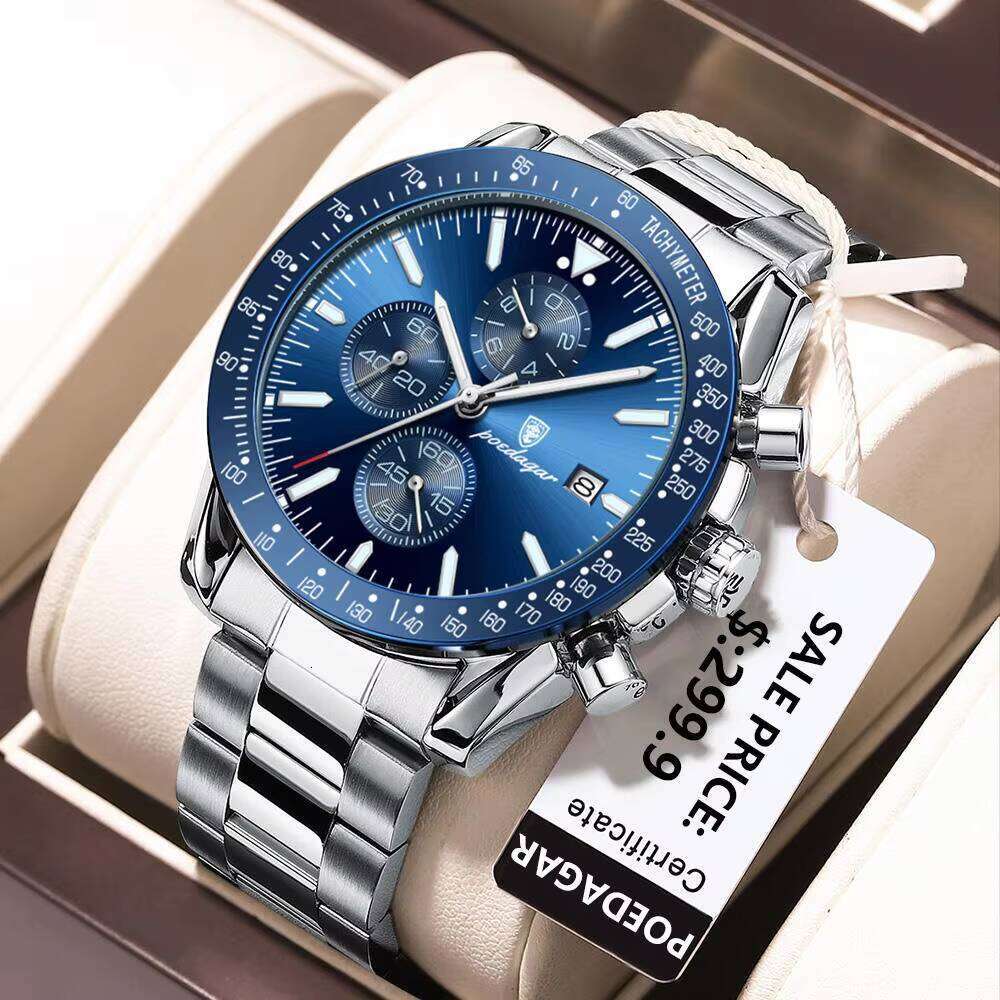 DHwatches POEDAGAR Fashion Sports Chronograph Waterproof Luminous Stainless Steel Quartz Watch Men's China Benyar