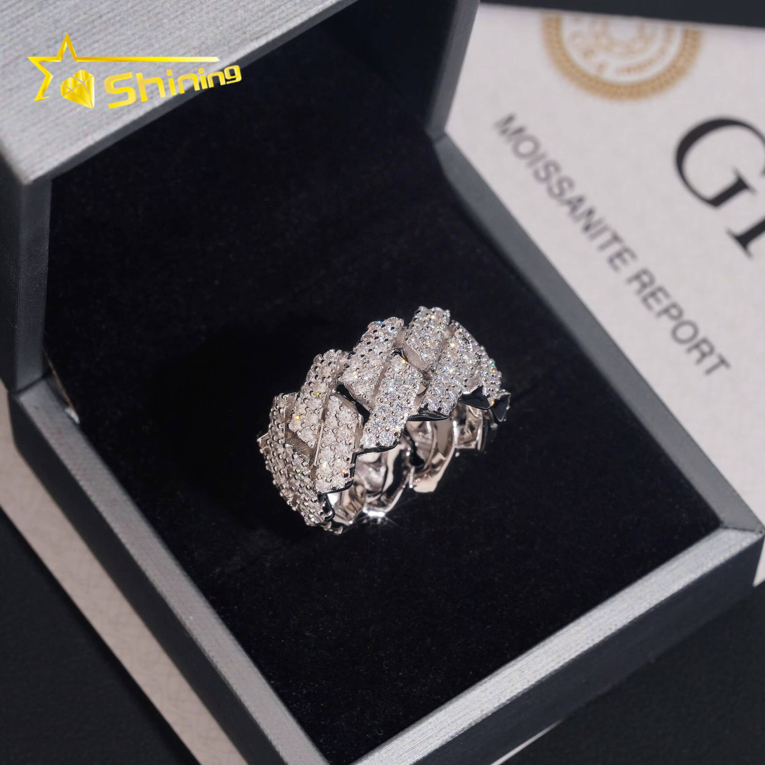 Hot Sale Iced Out Fine Man Jewelry Hip Hop 925 Silver Jewelry FL Moissanite Diamond Eternity Band Miami Cuban Ring Men