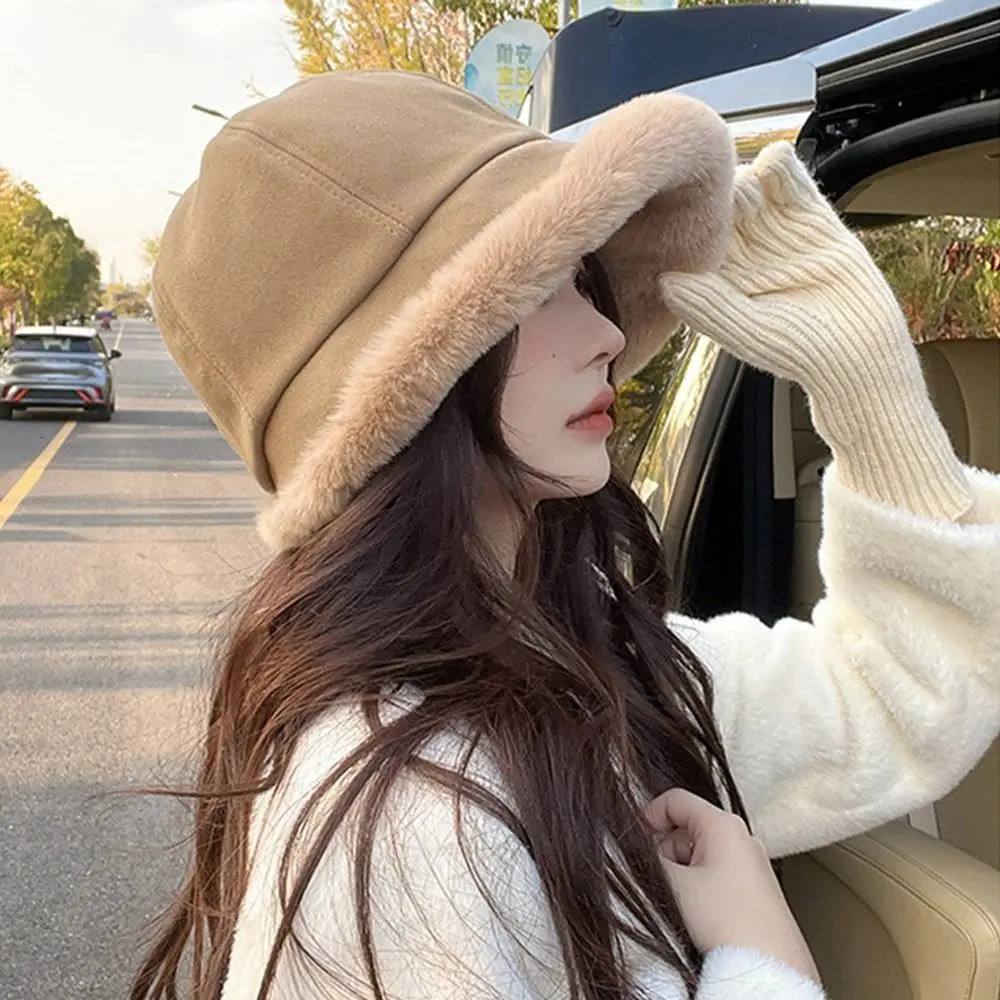 1PC Soft Thickened Plush Winter Bucket Hat Fashion Outdoor Warm Beanies Fisherman Hat Fashion Trend Ladies Windproof Panama Hats 250724