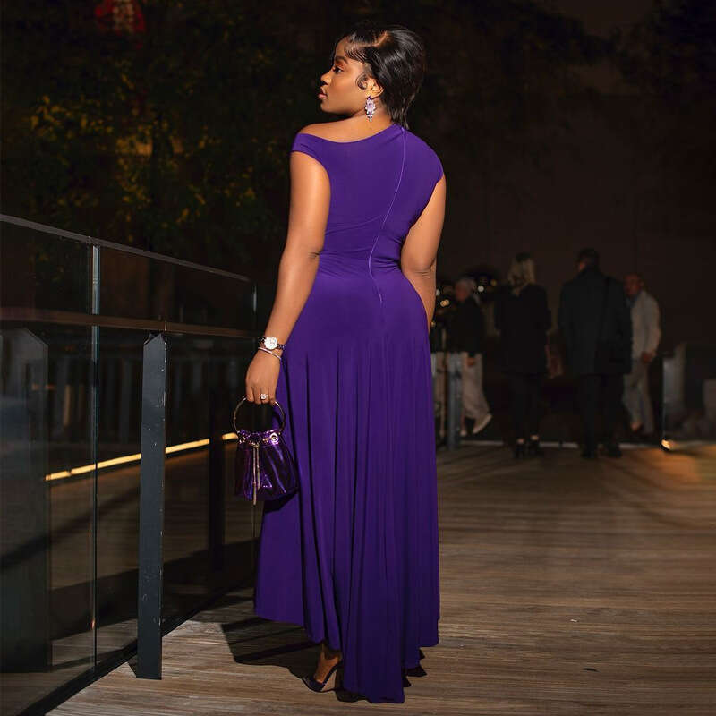 Women's New Solid Color Off-Shoulder Waist-Cinching Black Dress Summer B5