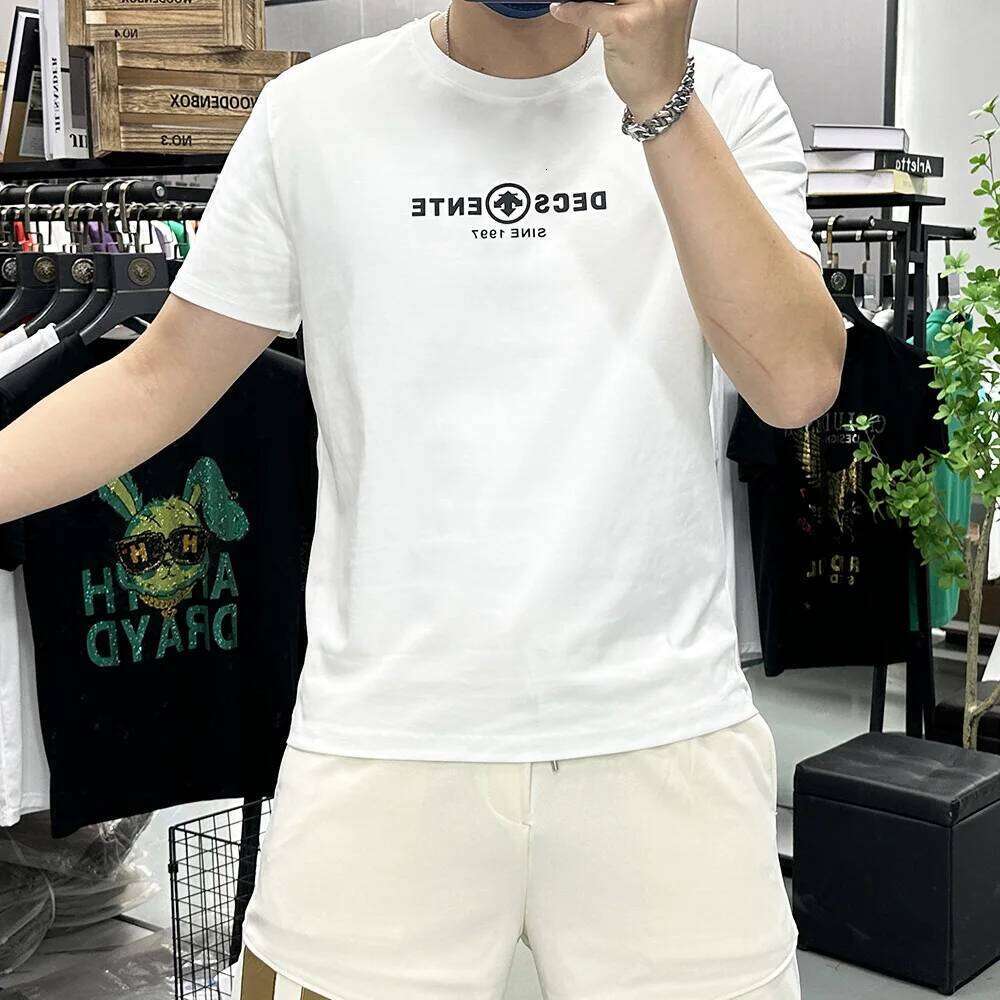 Short Sleeved T-shirt Men Summer New Letter Fashion Round Neck Homme Top Silk Cotton Slim Fit Trend Causal Daily Wear Man Tees