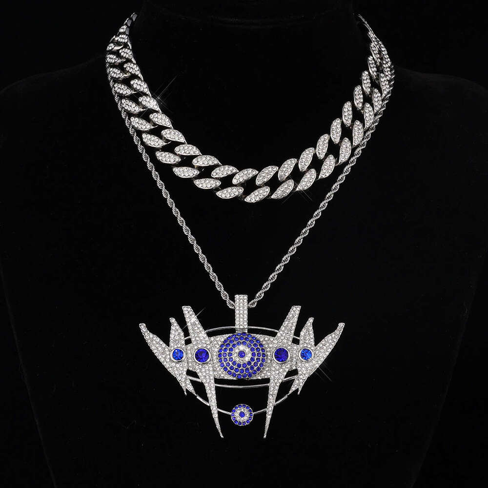 Full Dia Multi-color Crown Pendant Hip-hop Exaggerated Alloy Cuban Chain Fashion Creative Rhinestone Necklace