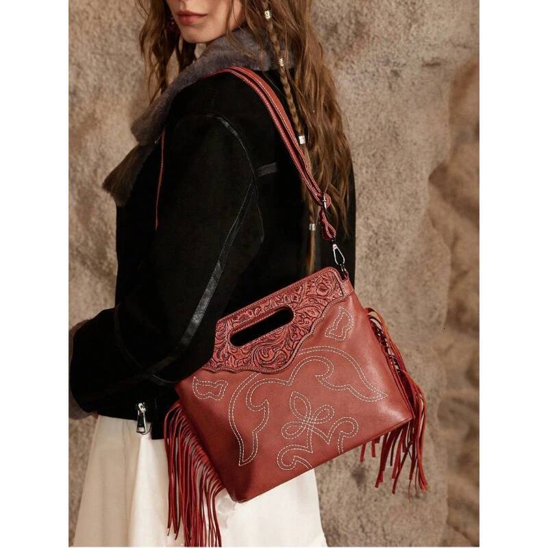 Bohemian Handbags For Women 2025 New Indie Design Fashion Emed Tassel Shoulder Bag Trend Casual Exquisite Luxe Female Bags
