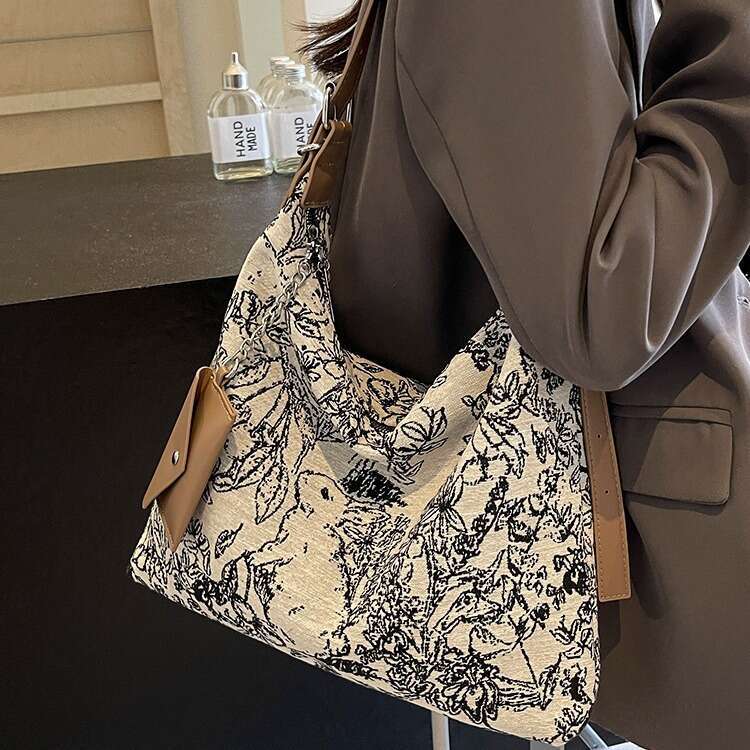 Chinese Style Canvas for Women, Large Capacity 2024 New Casual Summer Single Shoulder Crossbody Commuter Tote Bag