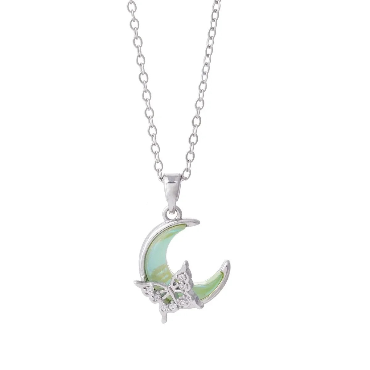 Stainless Steel Chain Romantic Colorful Resin Moon Zircon Butterfly Pendant Necklaces for Women Girls Trendy Accessories Gifts 250729