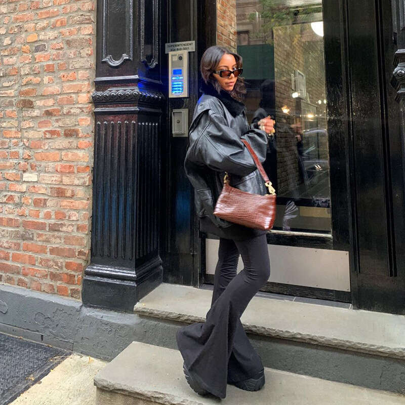 Q21pt1 Women's Fashion 21 Autumn New Casual Solid Color High Waist Slim Fit Flared Long Pants B5