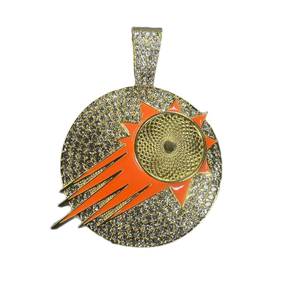 Full Dia Oil Drop Round Pendant Fashion Creative Alloy Cuban Chain Hip Hop Trendy Jewelry Necklace