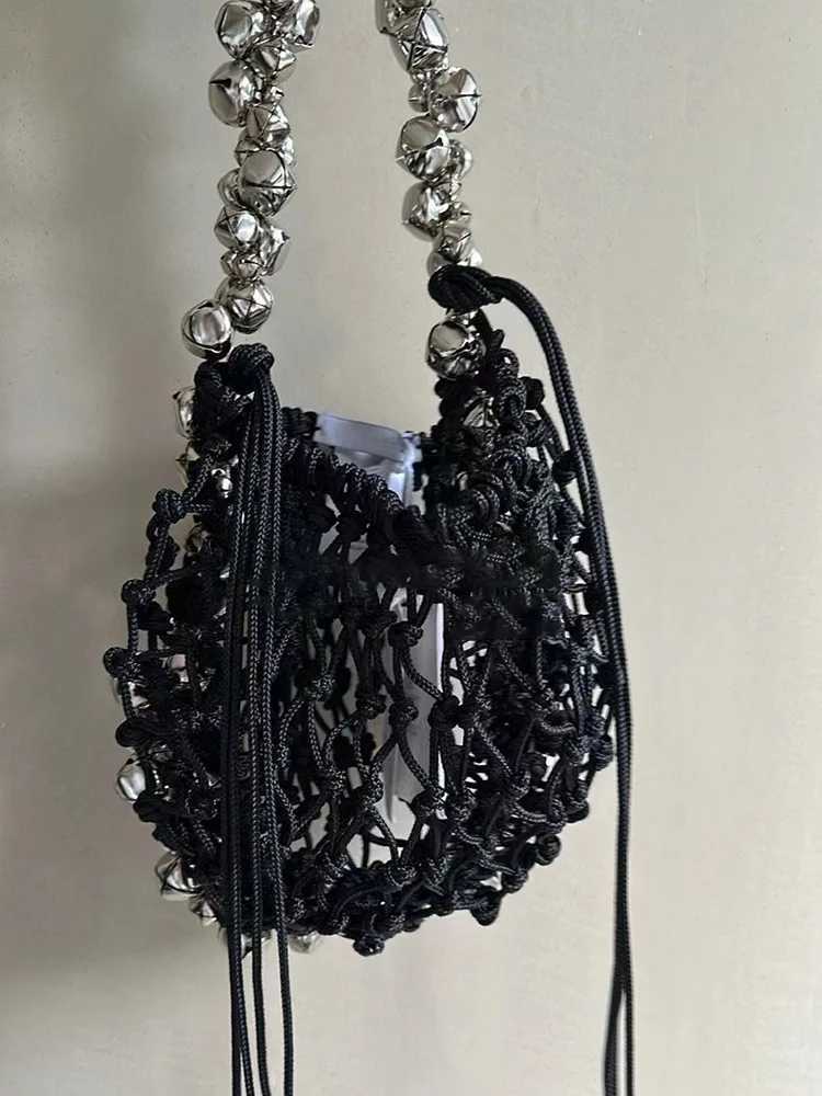 New Crochet Beach Handbag for Summer Straw Rope Hollow Out Hand Woven Totes Bag Women Hollow Knitting Handbag Y250729