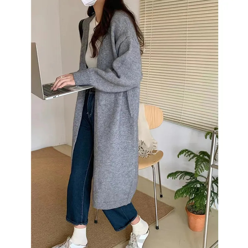 HELIAR Knitted Long Cardigan Sweater Coat Thicken Warm Loose VNeck Casual Office Jacket For Women Fall Winter 250730