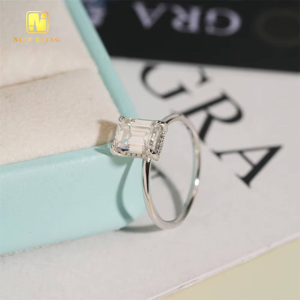 Classic Design Emerald Cut Square 925 Silver Diamond Princess Ring Fashion Engagement Jewelry for Women Wedding Ring