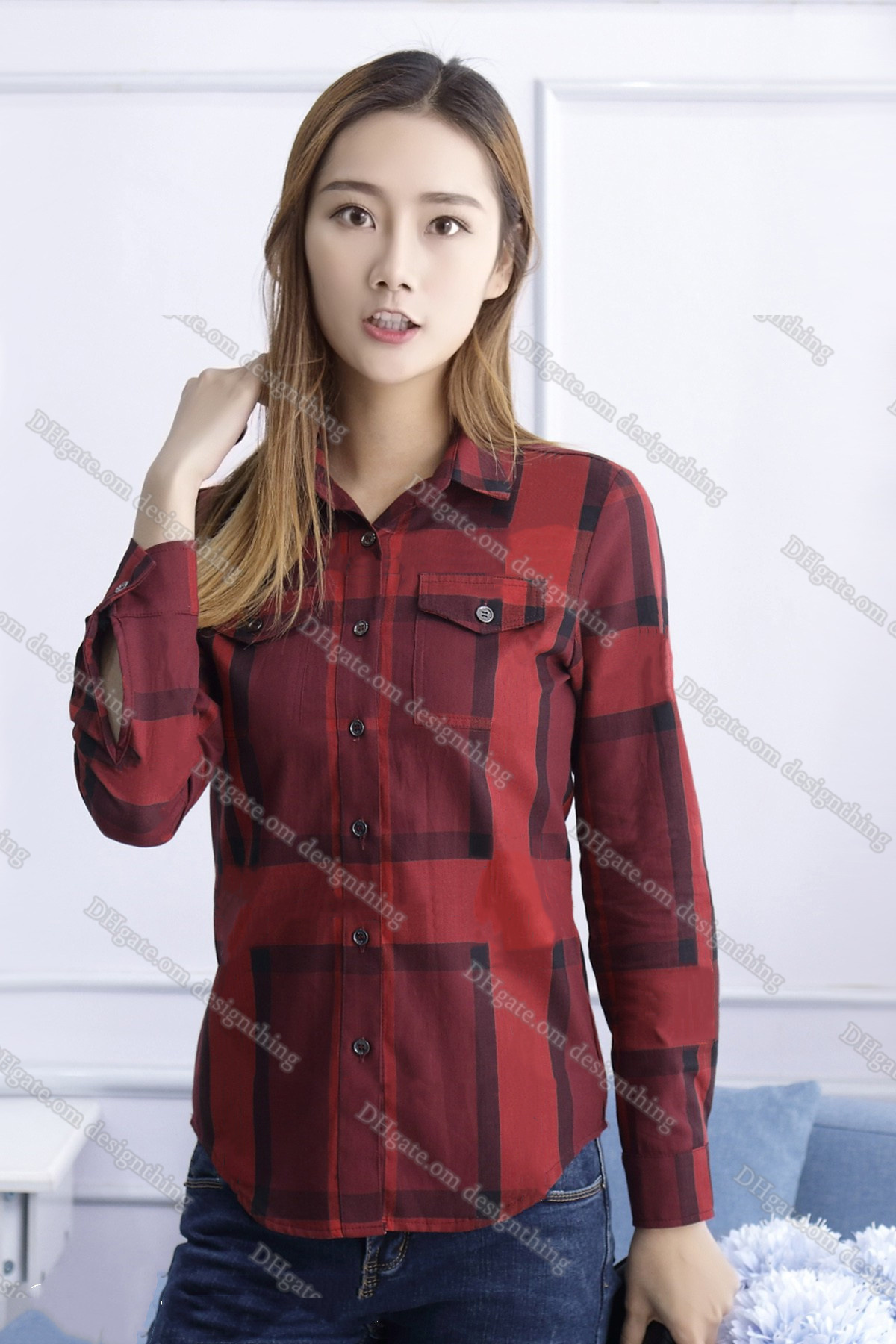 Womens Plaid Short Sleeve Shirt Classic Button Up Fashion Blouse Designer Style Office Shirts for Women Summer Tops Elegant Asian Fit Petite Shirt