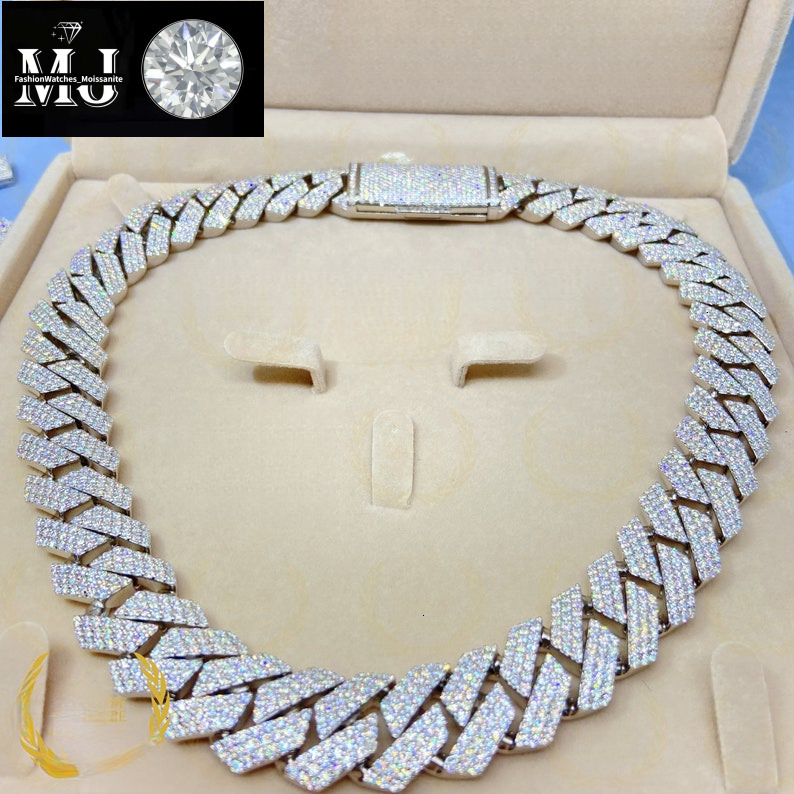 moissanite cuban k chain Hiphop 20mm Sier Yellow Gold Plated Vvsmoissnaite Cuban Chain Necklace man