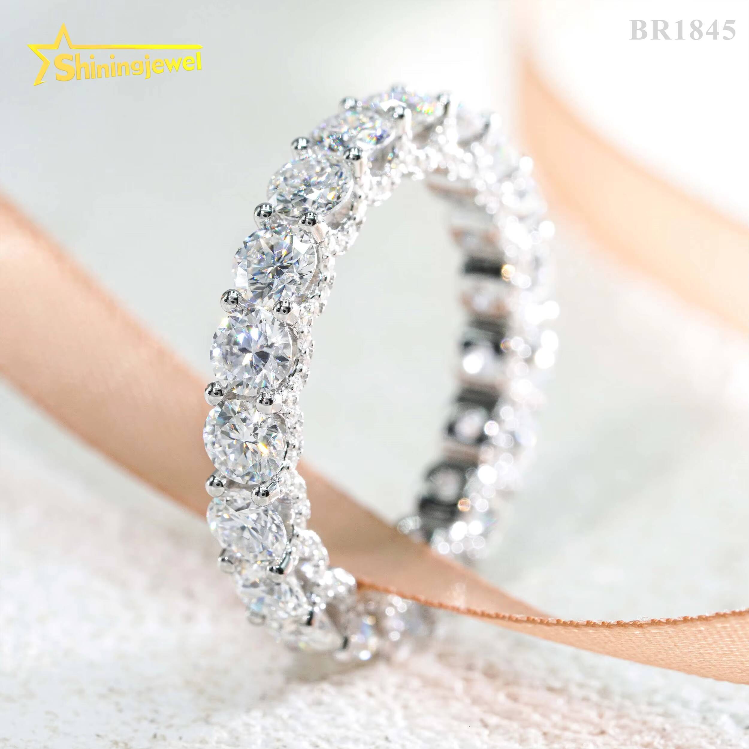 Shining Jewelry High Quality Iced Out Eternity Ring S925 Silver VVS Moissanite Wedding Band Ring for Women