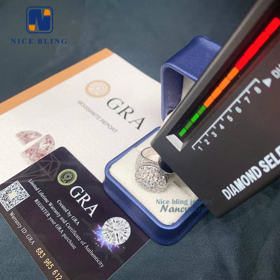 Iced Out Pass Diamond Tester Jewelry Men 925 Sterling Silver Vvs Moissanite Hip Hop Ring