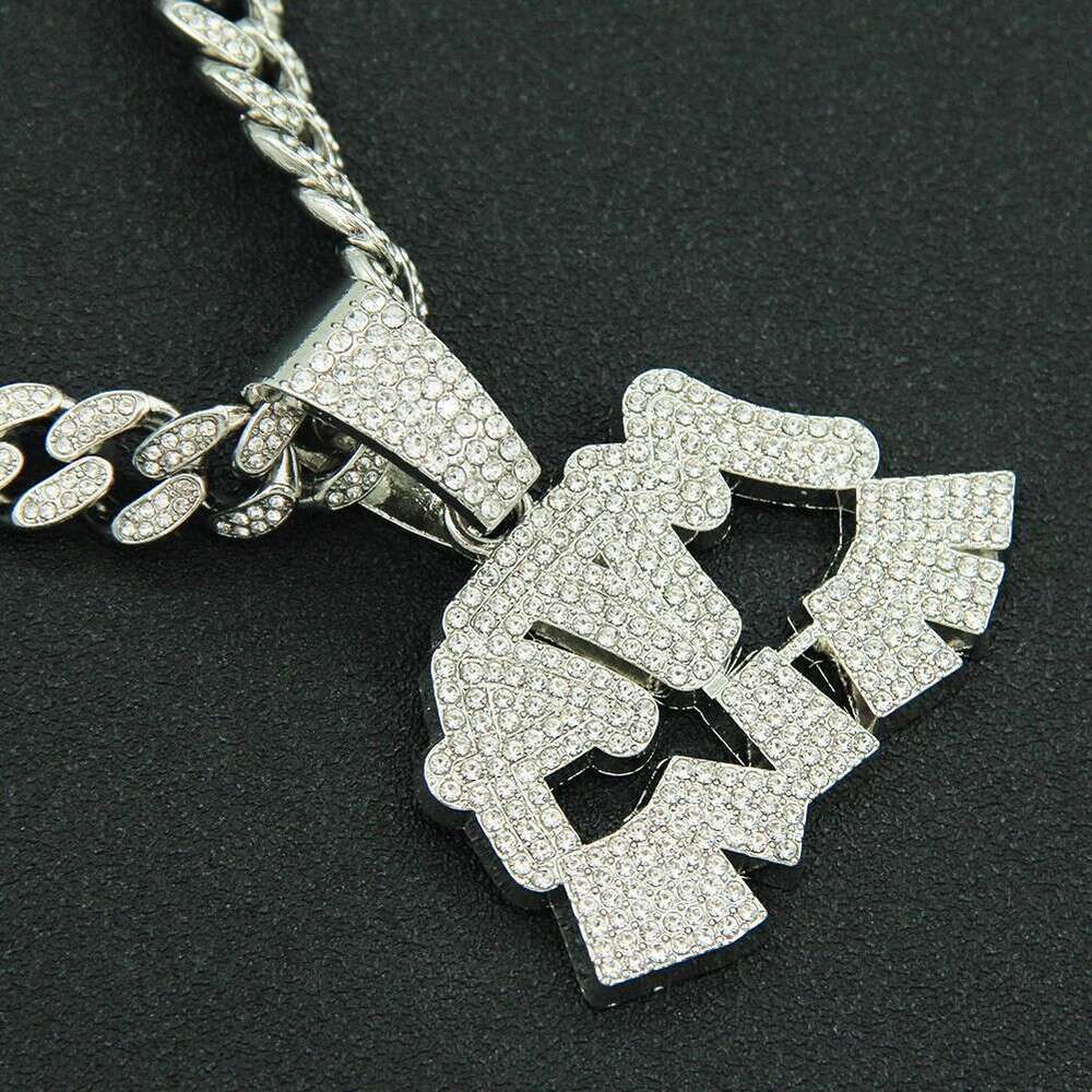 Full Dia Irregular Pattern Pendant Hip Hop Exaggerated Personality Alloy Cuban Chain Necklace Creative Jewelry
