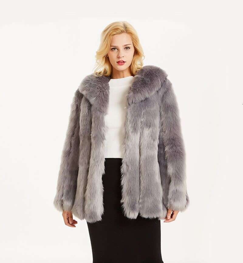 Women's Clothing Patchwork Top Fur Women's Mid Length Leather Jacket