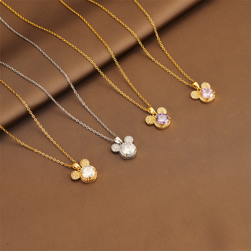 Pendant Steel Necklace For Women Copper Plated With Real Gold Micro Inlaid Zircon Cute Mickey Pendant Niche Design High-end Designer Necklace Feel Acc