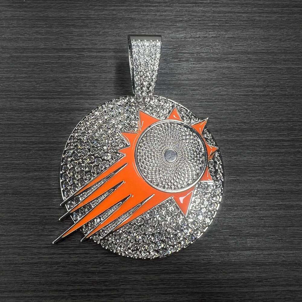 Full Dia Oil Drop Round Pendant Fashion Creative Alloy Cuban Chain Hip Hop Trendy Jewelry Necklace
