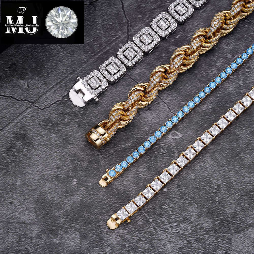 necklace moissanite chain Hip Hop Sier VVS D Color Moissanite Bracelet Bangle Anklet Necklace Choker Men Jewelry Iced Out Rope Chai