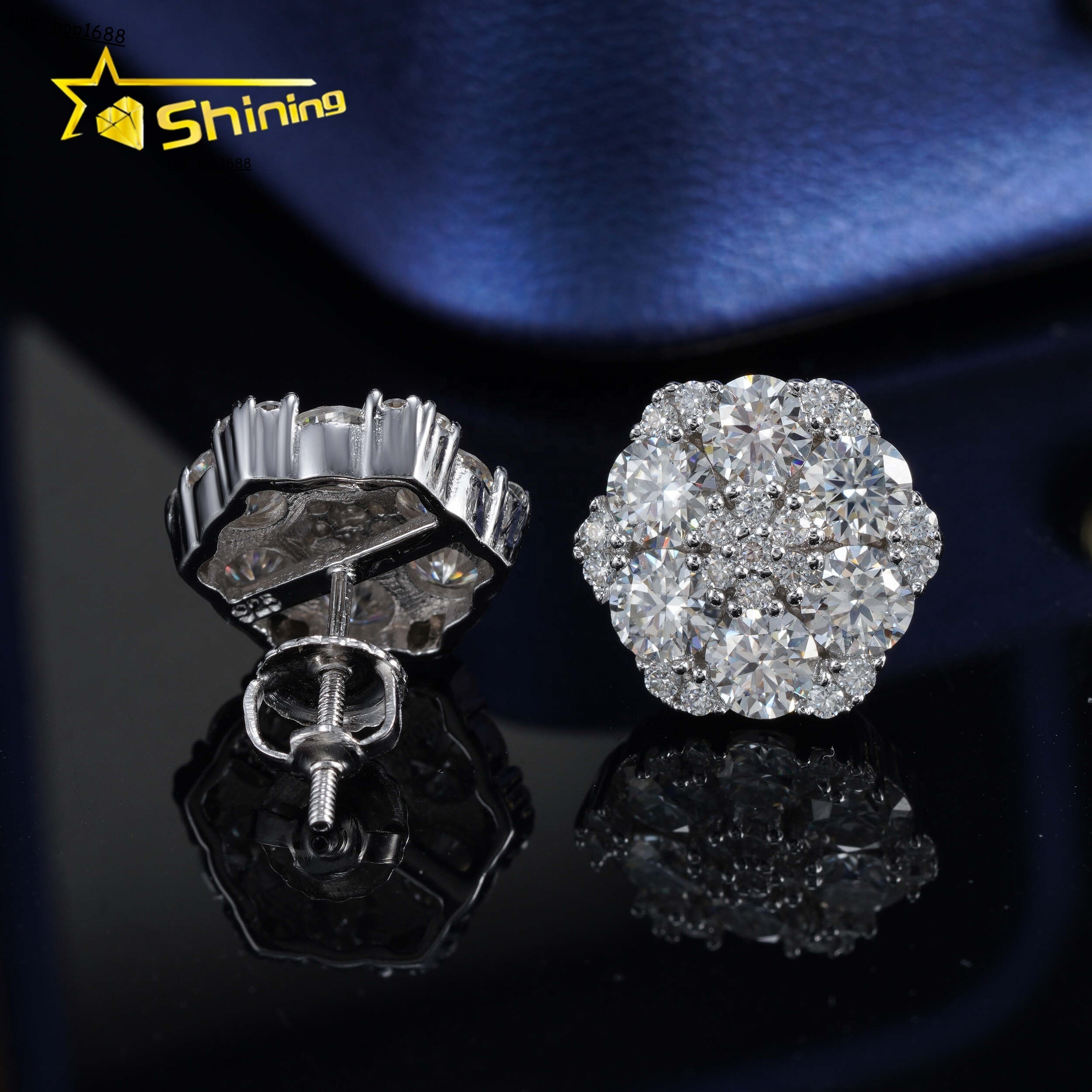 IGI Certificate Hip Hop 14K Real White Gold Round Lab Diamond Cluster Flower Stud Earrings Gift for Women Men Fine Jewelry