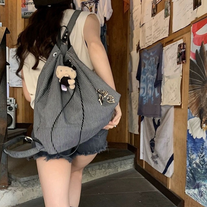 Designer Bag Student Casual Backpack For Women 2025 Summer New Trend Korean Striped Canvas Bag Versatile Luxury Bag Large Capacity Backpack Tote Bag