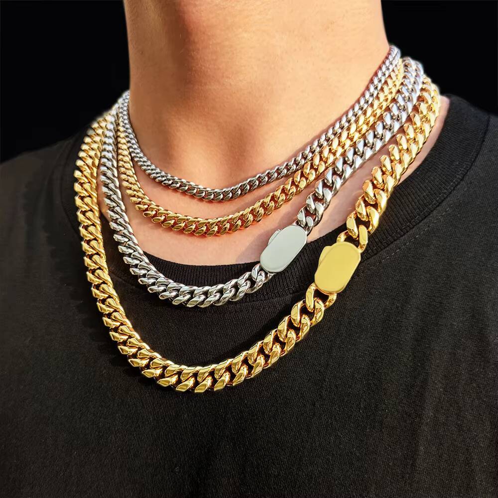 NUOYA 8mm Hip Hop Cuban Link Necklace Jewelry Customizable PVD Plated Stainless Steel Necklace for Men