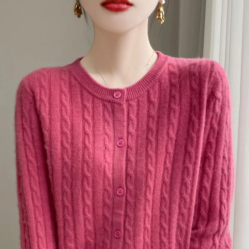 Autumn Winter Women Cardigans Oneck Solid Sweater Spring Long Sleeve Single Breasted Knit White Fashion Korean Jumper 250730