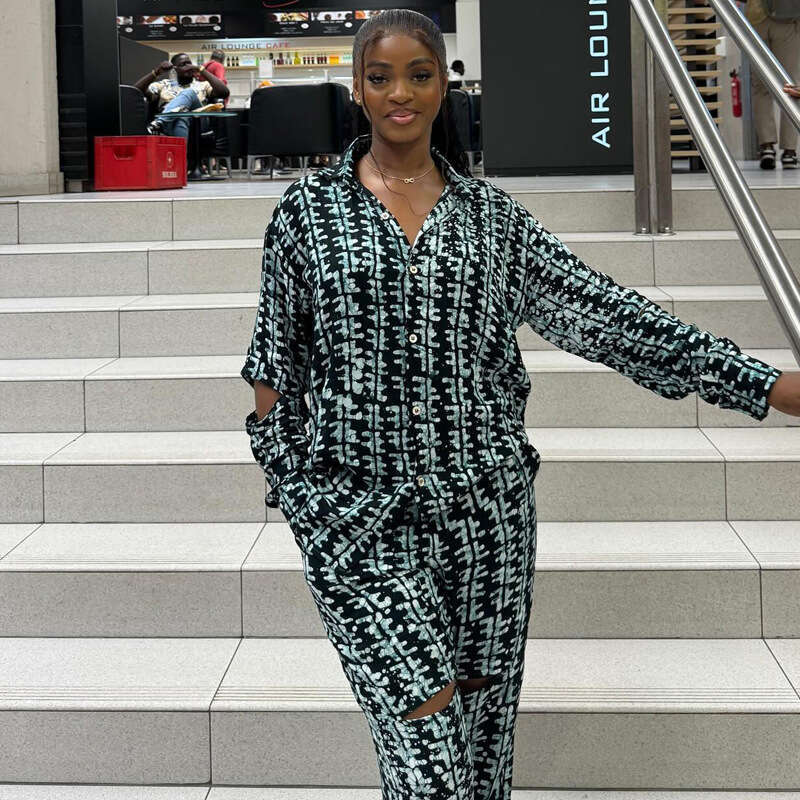 New Plus Size Printed Fashion Casual Long Sleeve Shirt And Pants Two-Piece Set For Women Loose Women's Clothing B5