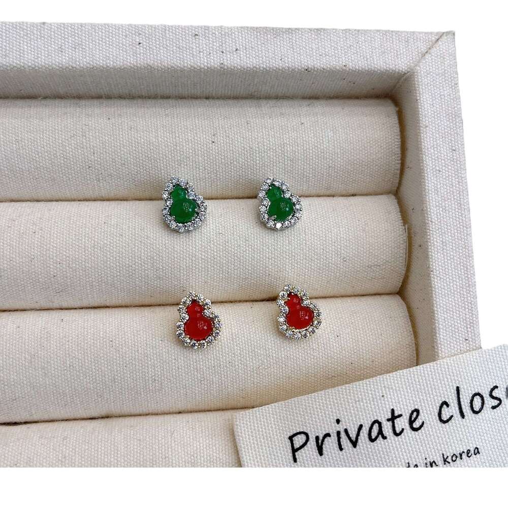 Chinese Green Red Earrings 2024 New High-end Light National Style Gourd Decoration Fortune and Prosperity 88d