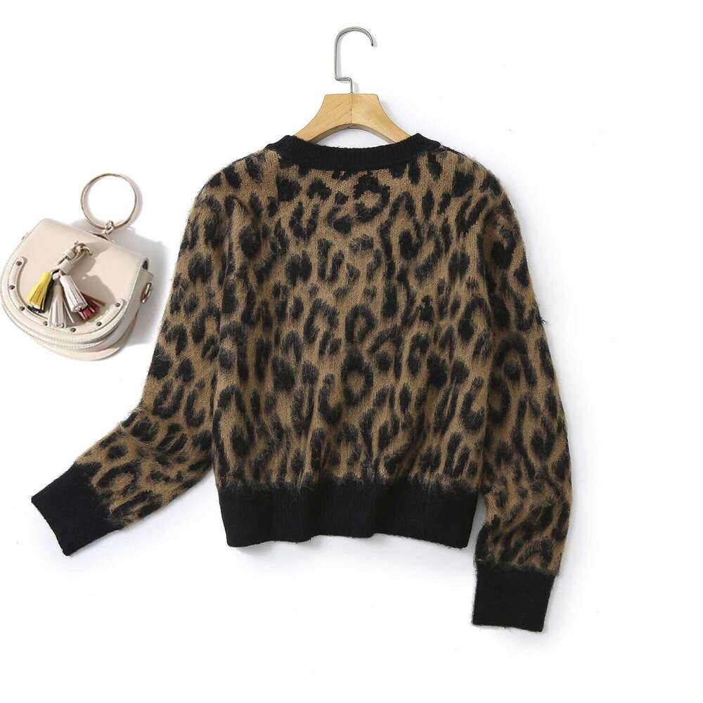 Ethereal MD 2025 Massidutti Spring New Style Of Women's Casual Fashion Lazy Leopard Print Short Crew-Neck Sweater 250728