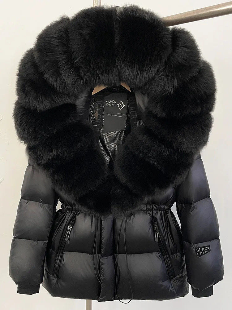 3375 Womens Black Puffer Down Jacket With Oversized Fur Hood Winter Warm Coat Quilted Outerwear 250724