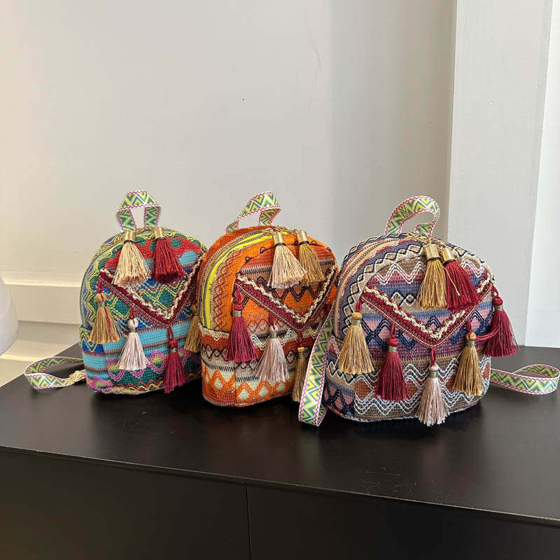 New lightweight women's backpack Chinese ethnic style tassel crossbody bag outdoor travel fashion multifunctional small backpack designer bag