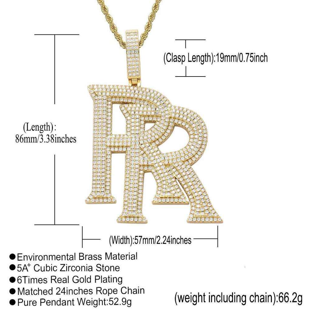 Custom High Quality 14k Initial Pendant R Rope/cuban Link Chain Moissanite Real Gold Necklace for Man Women
