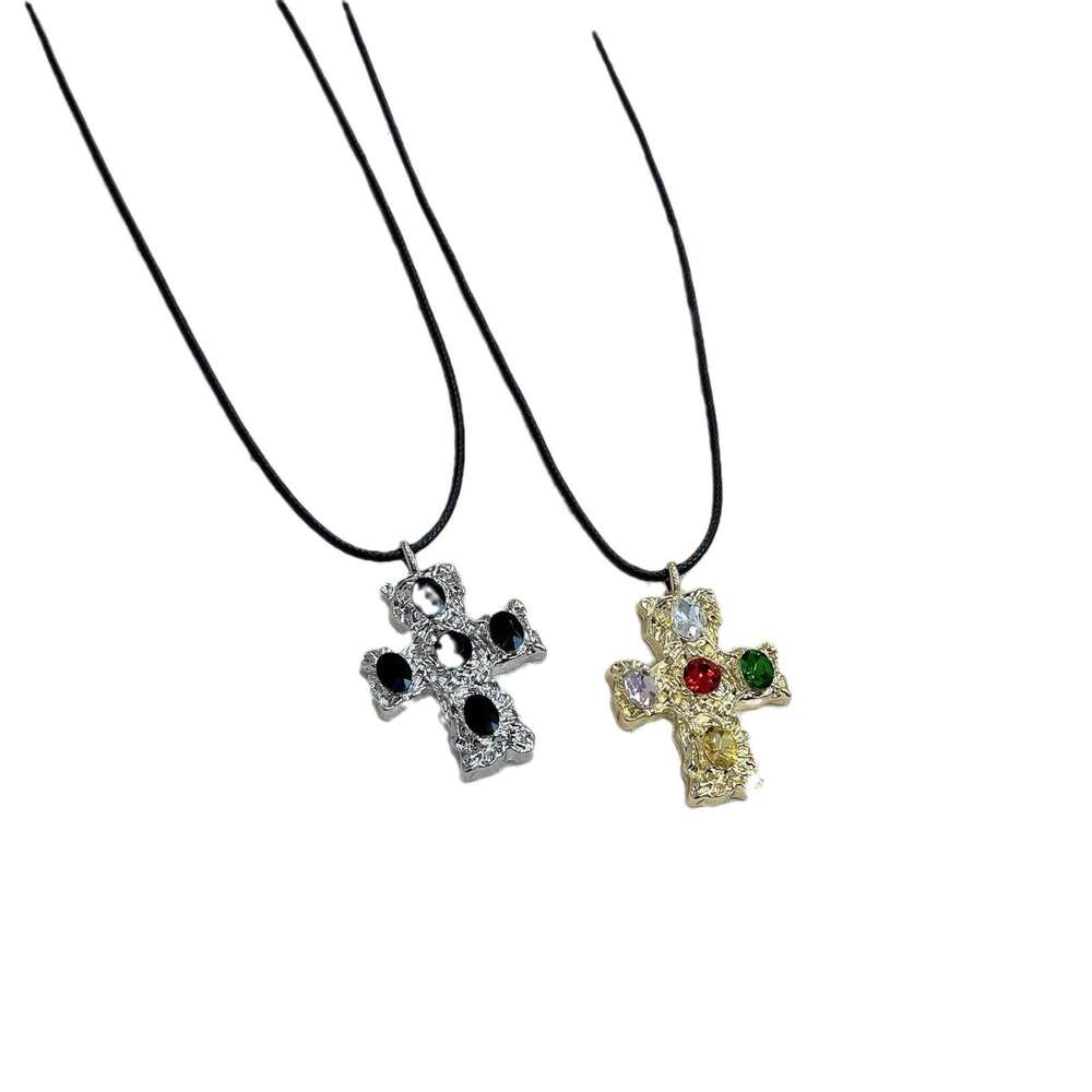 Korean Ins Style Cross Black Unisex Leather Cord Y2k Subculture Versatile High-end Necklace d94