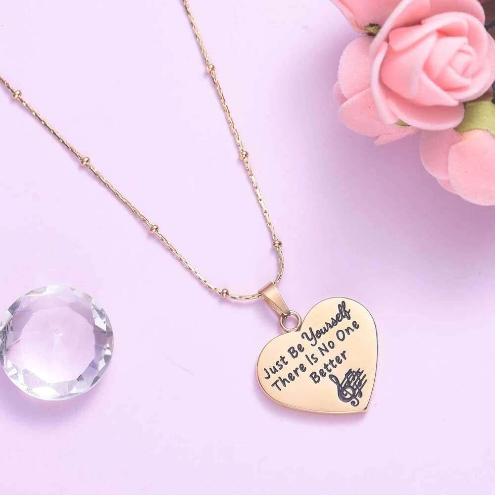 New Be Yourself English Heart Pendant Musical Note Heart-shaped Tag Stainless Steel Necklace Niche Design