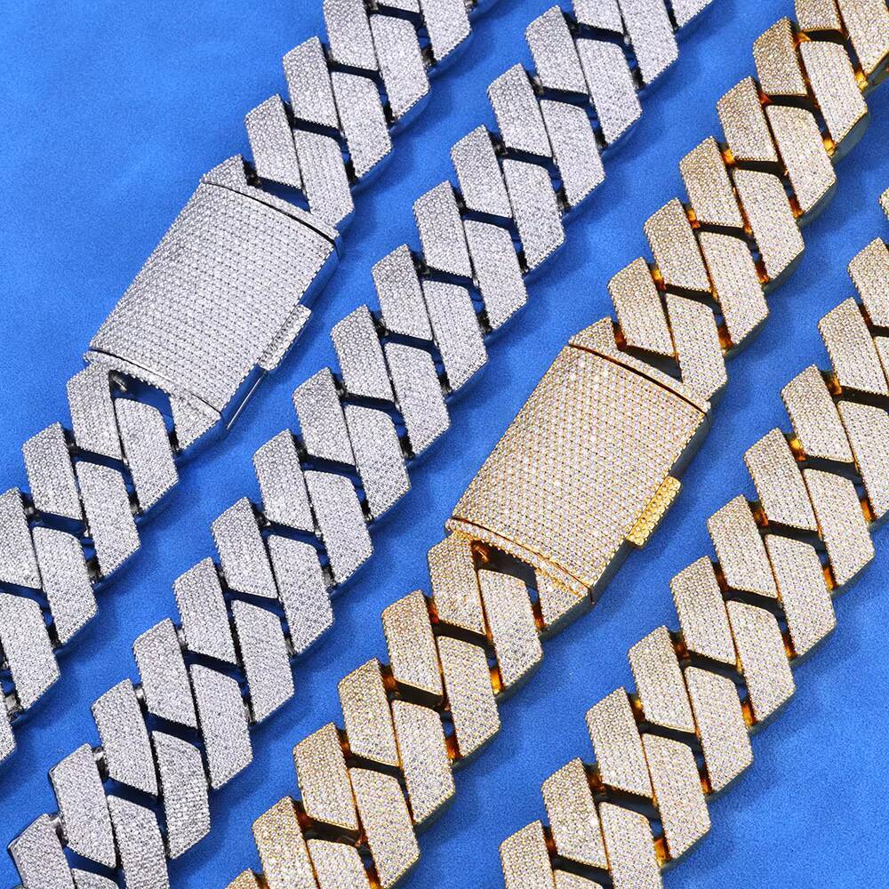 Luxury Mens S925 Silver Moissanite Three-Row Diamond Bracelet 26mm Hip Hop Style Cuban Chain Fashion Chain Link Jewelry