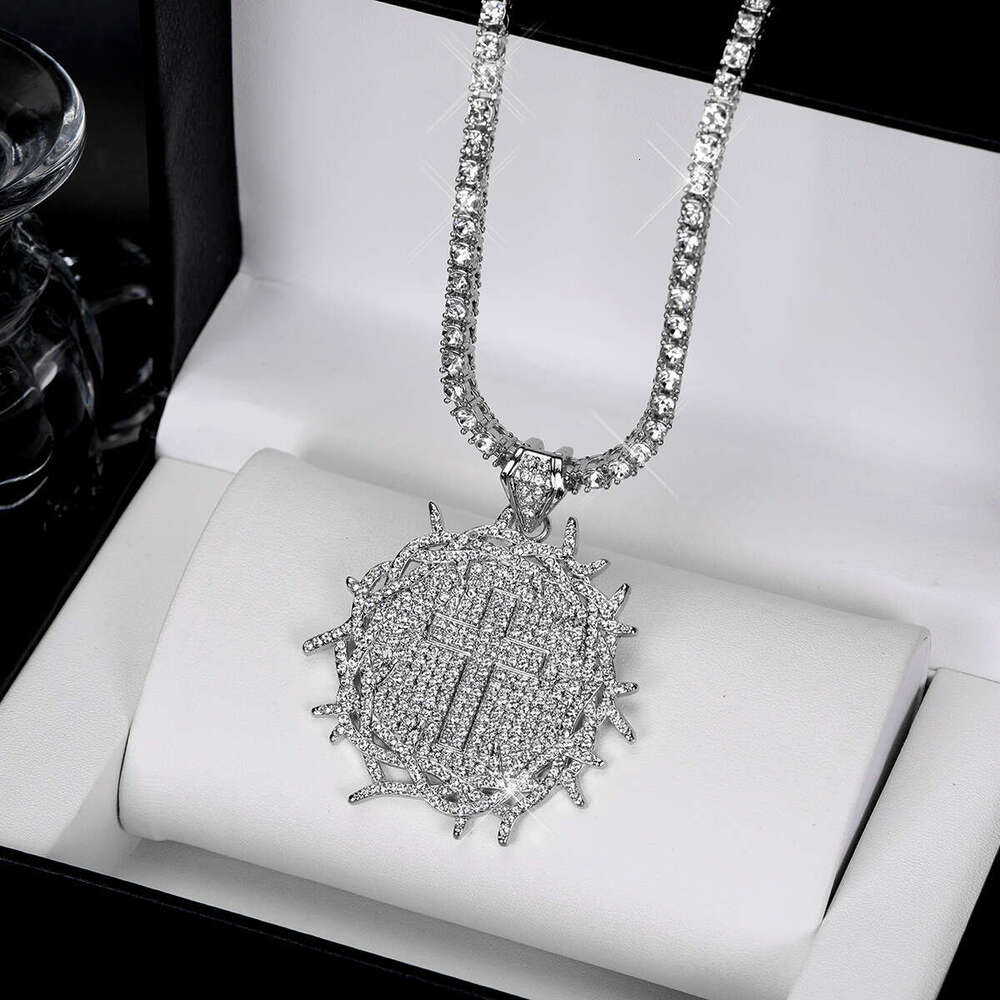 New Full Dia Thorn Round Pendant Fashion Creative Trend Street Hip-Hop Braided Chain Necklace