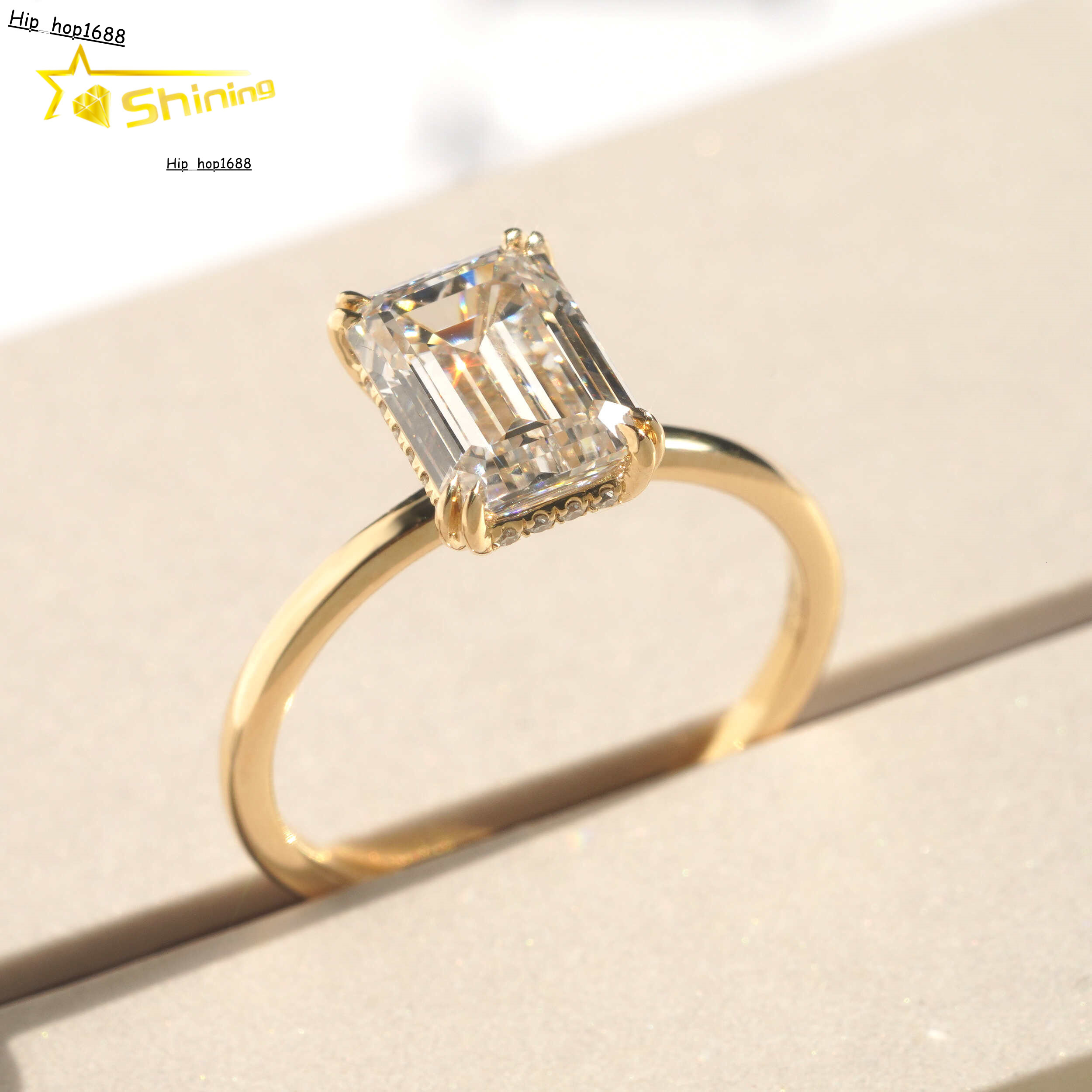 Emerald Cut IGI Lab Grown Solitiare Diamonds Halo Engagement Rings Fine Jewelry 14K Solid Yellow Gold Rings with Certificate