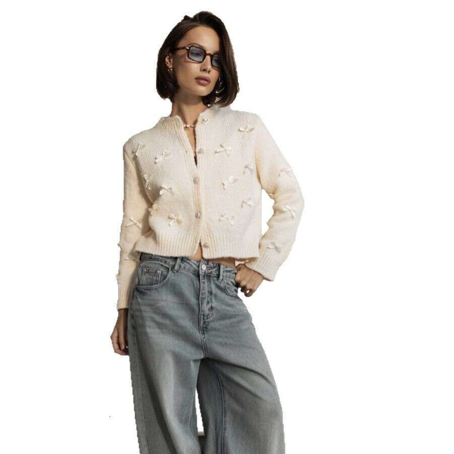 New Heavy Craft Three-Dimensional Bow Atmosphere Sweater For Women Autumn Winter Design Long Sleeve Cardigan Ins B5