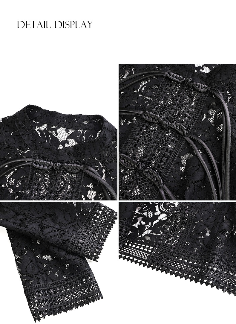 Black Lace Jackets for Women's Stand Collar 3/4 Sleeve Lightweight Gothic Sheer Jackets With Buttons 6112244
