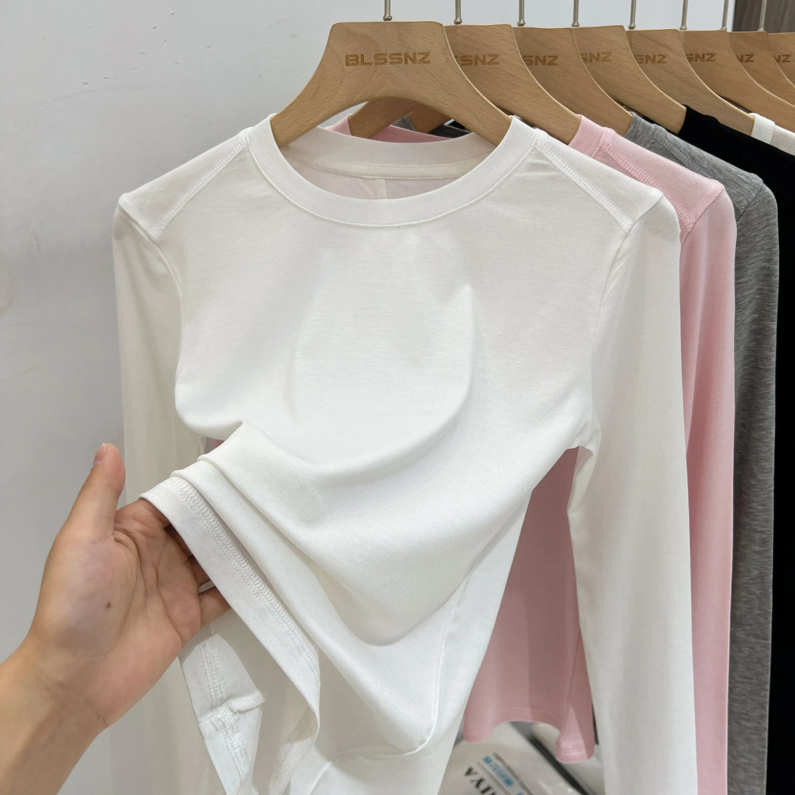 Autumn High Quality Casual ONeck TShirt Sexy Slim Long Sleeves Fashion Trend Solid Women Clothing Y2k Tops w250729