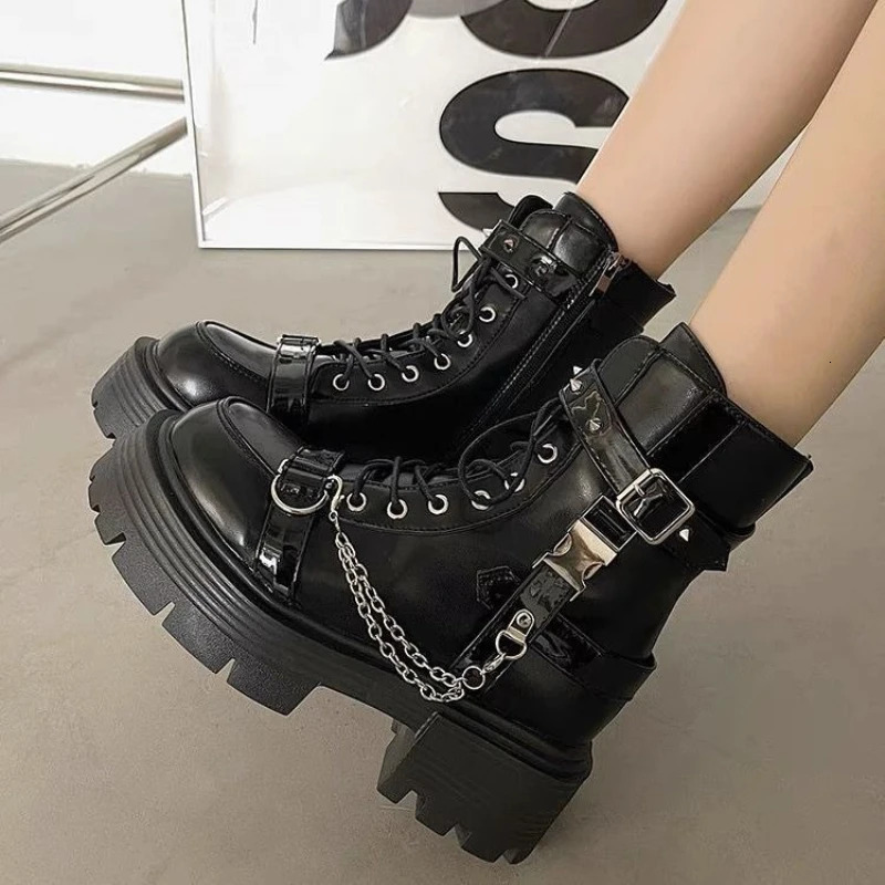 No Slip Soft Bottom Motorcycle Boots for Women Ankle Boots Outdoor Soft Bottom Women Platform Boots Botas Altas Plataforma Mujer 250729
