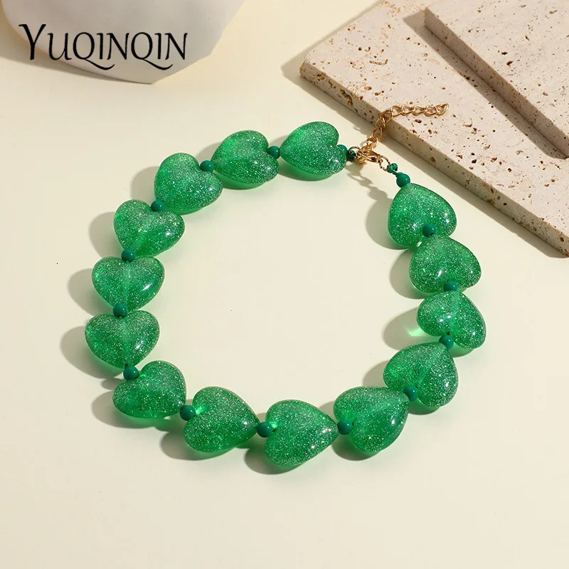Trendy Cute Transparent Resin Heart Beads Necklaces for Women Beaded Chain Choker Necklace For Girl Simple Fashion Jewelry Party 250729