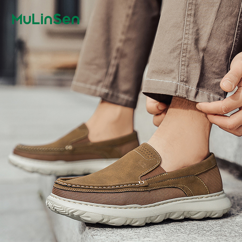 Mulinsen men's shoes breathable cloth shoes men's spring and summer casual leather shoes driving shoes mesh slip-on thin trendy shoes